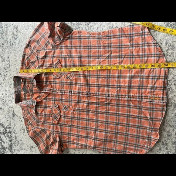 Guess Button front shirt casual plaid orange gray snap buttons short sleeve XXL - Picture 8 of 9